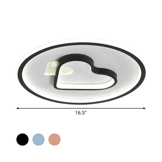 Kid Led Flush Mount Lamp: Vibrant Circle And Loving Heart Ceiling Fixture With Acrylic Shade