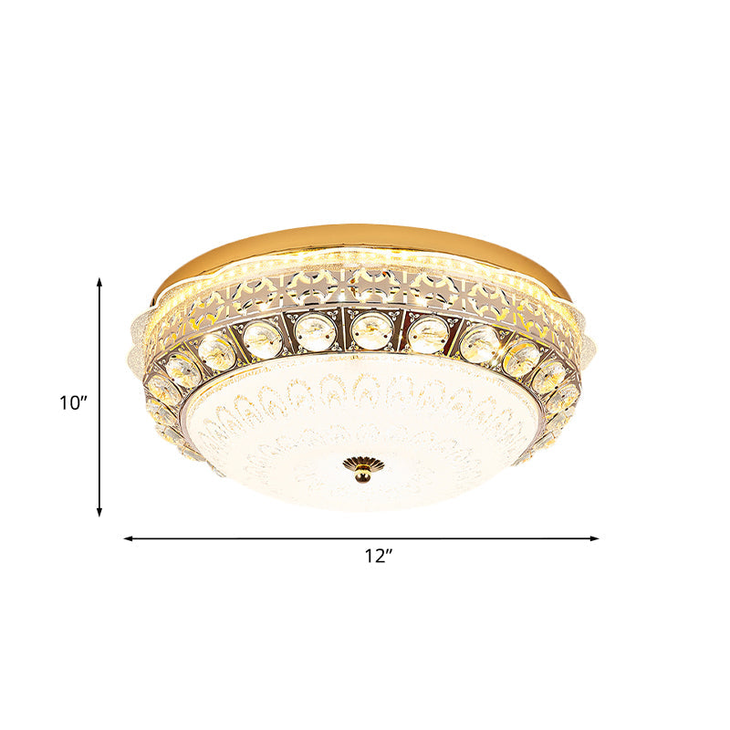 Ivory Glass Gold Ceiling Dome Led Flush Mount With Crystal Accent