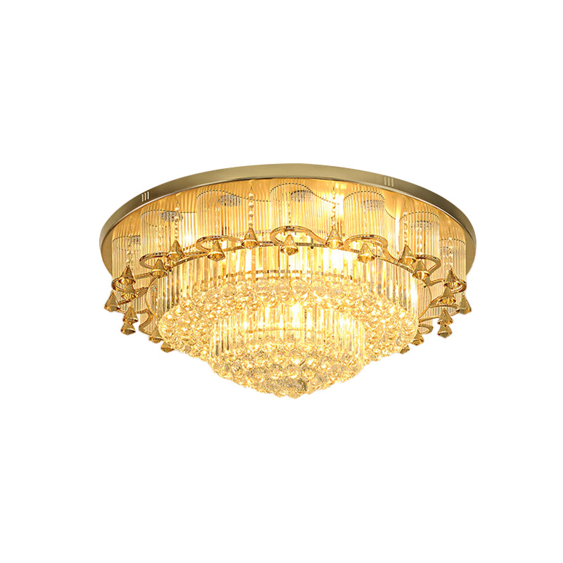 Contemporary Gold Led Diamond Crystal Dual - Layered Ceiling Flush Mount Light