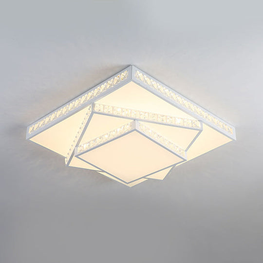 Modern Crystal Led Ceiling Lamp: Rectangle/Square Stylish Flush Mount For Bedroom White
