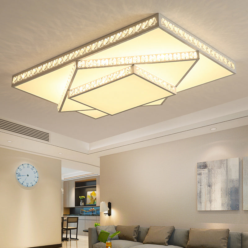 Modern Crystal Led Ceiling Lamp: Rectangle/Square Stylish Flush Mount For Bedroom White