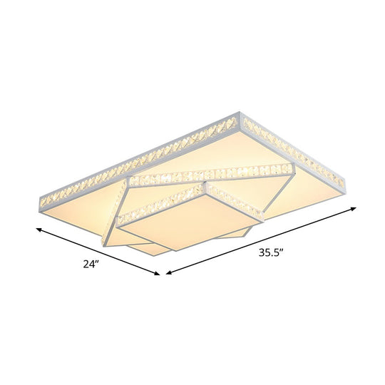 Modern Crystal Led Ceiling Lamp: Rectangle/Square Stylish Flush Mount For Bedroom White