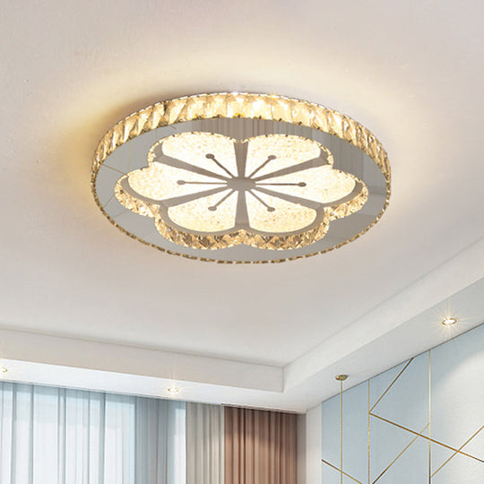 Simplicity Etched Deer/Flower Led Flushmount Light: Rectangular-Cut Crystal Ceiling Mount In Nickel