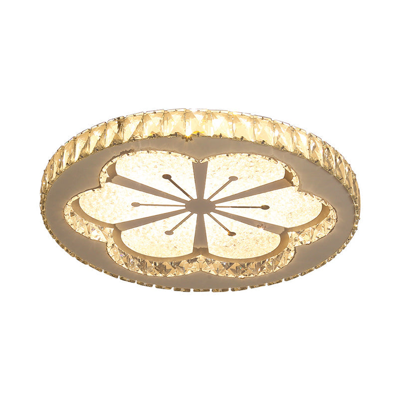 Simplicity Etched Deer/Flower Led Flushmount Light: Rectangular-Cut Crystal Ceiling Mount In Nickel