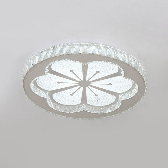 Simplicity Etched Deer/Flower Led Flushmount Light: Rectangular-Cut Crystal Ceiling Mount In Nickel