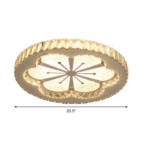 Simplicity Etched Deer/Flower Led Flushmount Light: Rectangular - Cut Crystal Ceiling Mount In