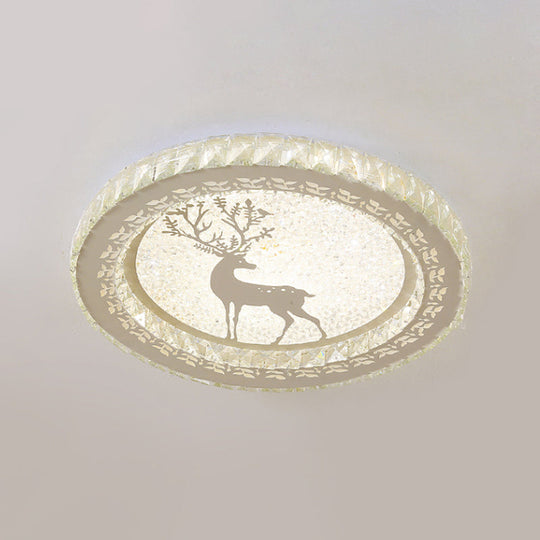 Simplicity Etched Deer/Flower Led Flushmount Light: Rectangular - Cut Crystal Ceiling Mount In