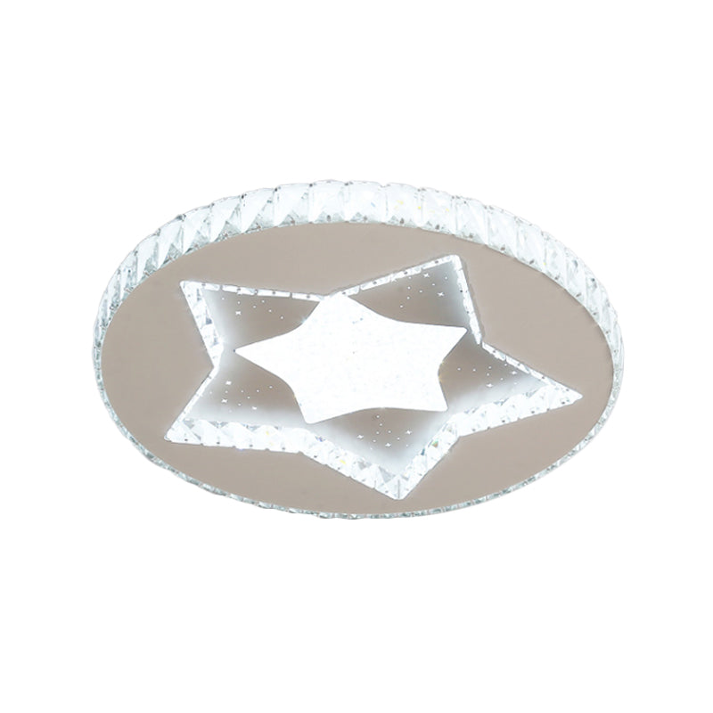 Led Moon/Star Cut Crystal Flush Light Fixture - Contemporary Ceiling Mount For Bedrooms
