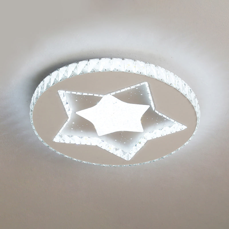 Led Moon/Star Cut Crystal Flush Light Fixture - Contemporary Ceiling Mount For Bedrooms