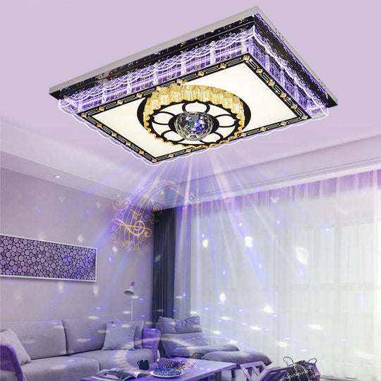 Sleek Led Crystal Flush Mount Ceiling Lamp With Chrome Accent - Modern Rectangle Design For Living