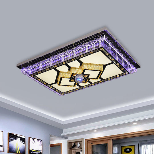 Sleek Led Crystal Flush Mount Ceiling Lamp With Chrome Accent - Modern Rectangle Design For Living