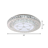 Round Crystal Block Led Flush Mount Ceiling Light In Nickel Finish For Simple Bedroom Style