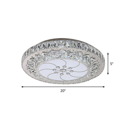 Contemporary Led Drum Ceiling Fixture Nickel Finish Crystal Flush Mount