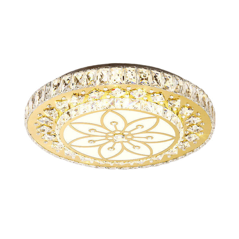 Led Crystal Flower Ceiling Light In Modern 2 - Layered Round Flush Mount Design - Nickel