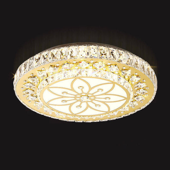 Led Crystal Flower Ceiling Light In Modern 2 - Layered Round Flush Mount Design - Nickel