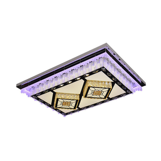 Modern Led Ceiling Light With Clear Crystal Rectangle Design And Nature - Inspired Patterns