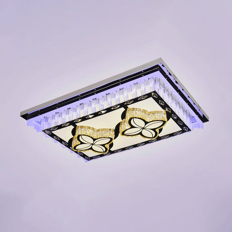 Modern Led Ceiling Light With Clear Crystal Rectangle Design And Nature-Inspired Patterns