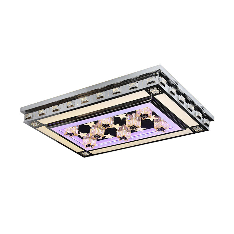 Modernist Led Flush Ceiling Light With Stainless - Steel Star/Cloud Design And Faceted Crystal –