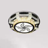 Modern Led Flush Mount Ceiling Light Fixture With Crystal Block Drum Shade In Nickel -
