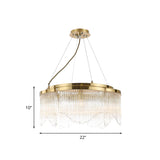 Gold Luxury Round Chandelier - 5-Bulb Crystal Rod Pendant Lamp For Restaurants