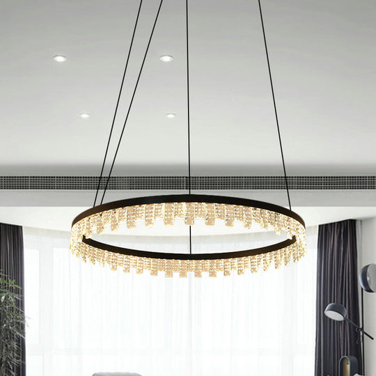 Modern Circle Crystal Chandelier: Led Rectangle Hanging Lamp In Black