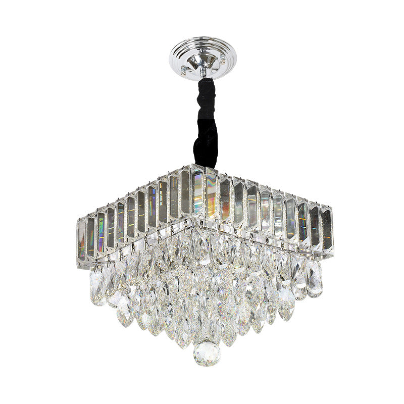 Modern Black Tiered Led Crystal Pendant Light For Dining Room Suspension