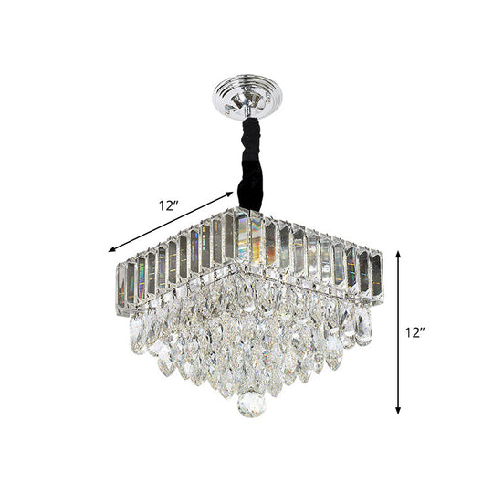 Modern Black Led Crystal Block Suspension Pendant - Tiered Square Design For Dining Room Lighting