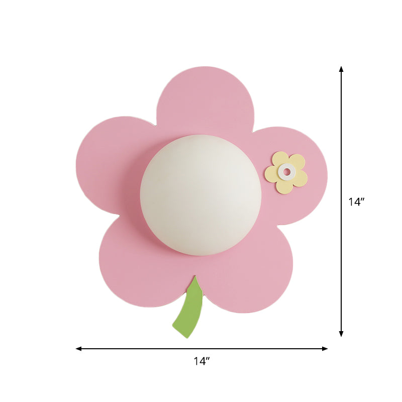 Cartoon Wood Flower Wall Sconce - 1-Light Pink Finish Led Lamp Fixture