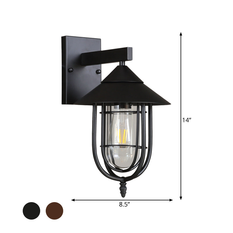 Vintage Style Sconce Lamp With Metal Cage - Clear Glass Black/Bronze Wall Hanging Light Capsule