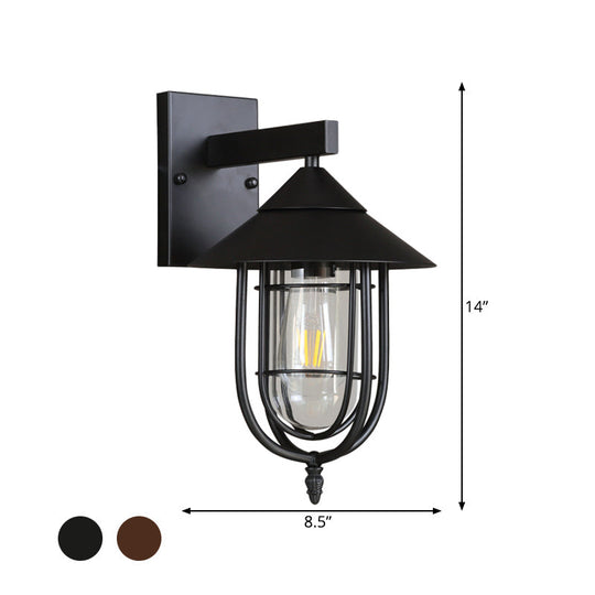Vintage Style Sconce Lamp With Metal Cage - Clear Glass Black/Bronze Wall Hanging Light Capsule