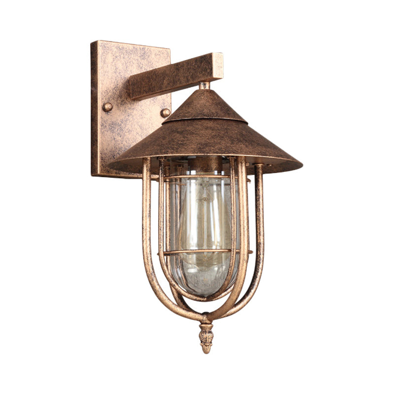 Vintage Style Sconce Lamp With Metal Cage - Clear Glass Black/Bronze Wall Hanging Light Capsule