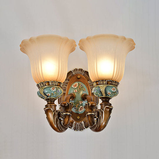 Vintage Resin Scallop Sconce Light - Peacock Green Wall Lighting Fixture With Glass Shade
