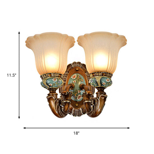 Vintage Resin Scallop Sconce Light - Peacock Green Wall Lighting Fixture With Glass Shade
