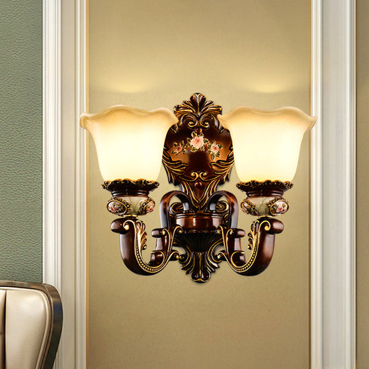 Rustic Resin Wall Light With Scalloped Design And Curved Arm - 1/2 Head Rust Sconce 2 /