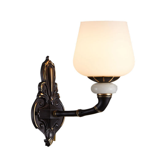 Traditional Opal Glass Black And Gold Cup-Shape Wall Lamp - 1/2 Head Indoor Lighting