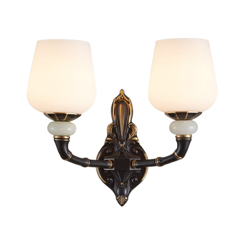 Traditional Opal Glass Black And Gold Cup-Shape Wall Lamp - 1/2 Head Indoor Lighting