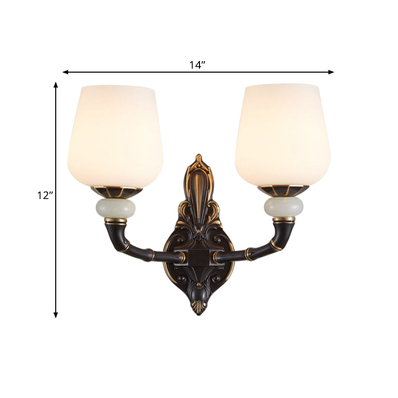 Traditional Opal Glass Black And Gold Cup-Shape Wall Lamp - 1/2 Head Indoor Lighting