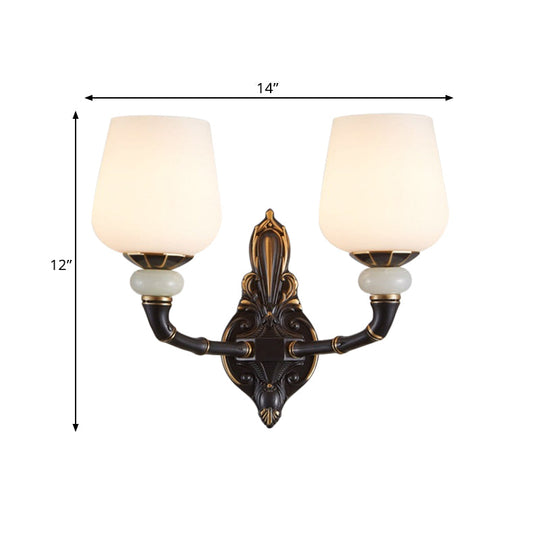 Traditional Opal Glass Black And Gold Cup-Shape Wall Lamp - 1/2 Head Indoor Lighting