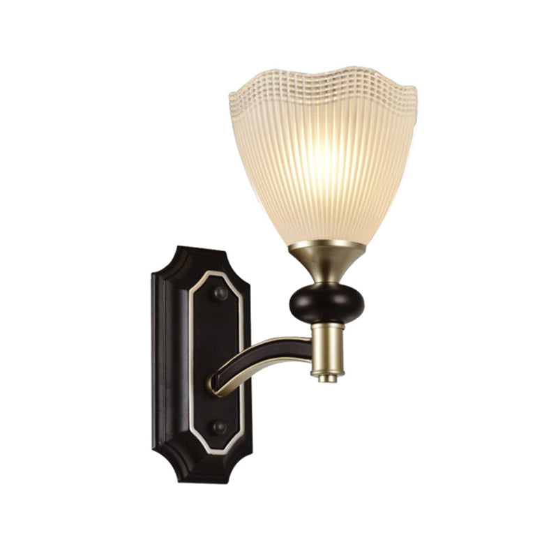 Latticed Glass Cone Up Wall Lamp - Translucent Farmhouse Style Black/Gold 1/2 Light Indoor Mount