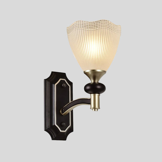 Latticed Glass Cone Up Wall Lamp - Translucent Farmhouse Style Black/Gold 1/2 Light Indoor Mount