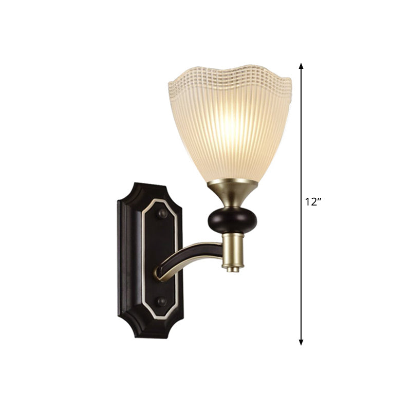 Latticed Glass Cone Up Wall Lamp - Translucent Farmhouse Style Black/Gold 1/2 Light Indoor Mount