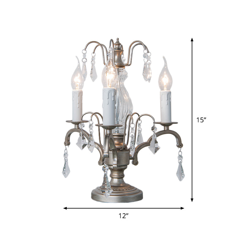 Zoey - Silver Night Light Candle Rustic Style Lamp With Crystal Droplet