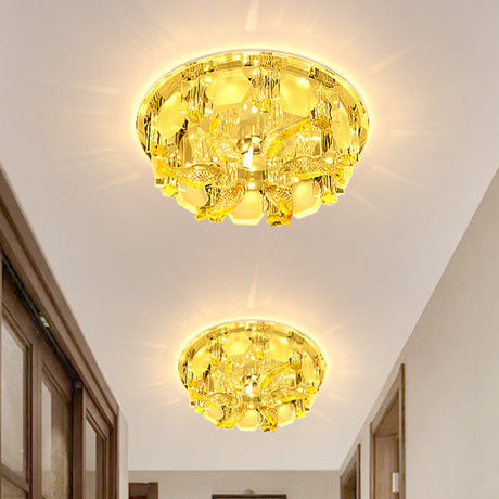 Yellow Fish Small Led Crystal Flushmount Lamp - Modern Corridor Ceiling Light 7’/9.5’ Wide