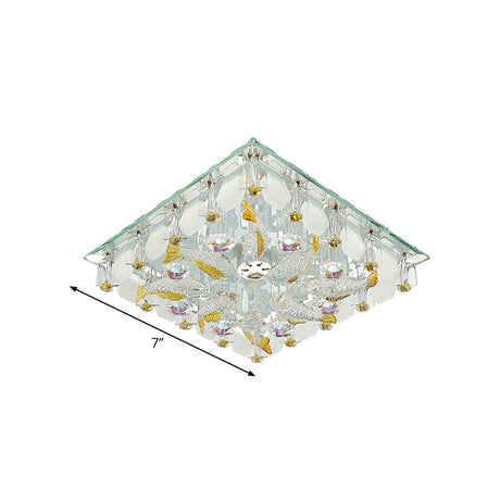 Small Yellow Crystal Fish Design Led Flush Ceiling Light With Modernist Touch - Warm/White