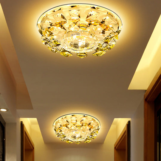 Modern Crystal Led Flush Light With Warm/White Lighting For Hallways Or Small Spaces