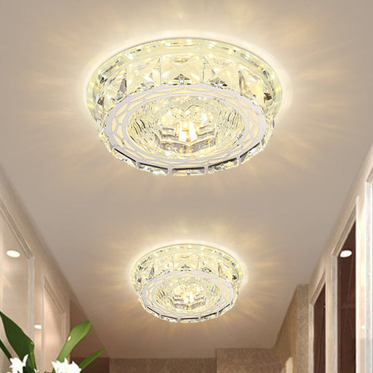 Modern Mini Led Ceiling Flush Mount Light With Clear Crystal For Hallway / Round