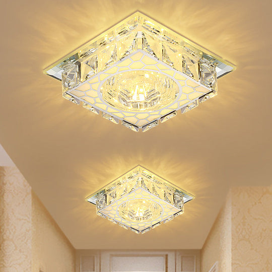 Modern Mini Led Ceiling Flush Mount Light With Clear Crystal For Hallway / Square Plate