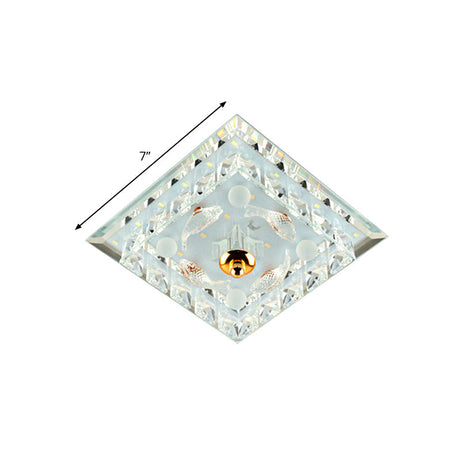 Clear Crystal Square Led Flush Mount Ceiling Light - Simple & Elegant 7’/9.5’ Wide Fixture