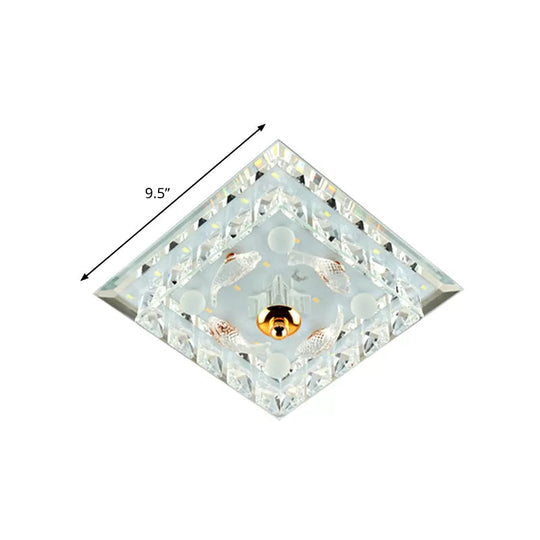 Clear Crystal Square Led Flush Mount Ceiling Light - Simple & Elegant 7’/9.5’ Wide Fixture