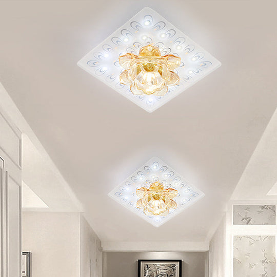 Modern White Crystal Flush Mount Led Ceiling Lamp With Lotus Blossom Design In Warm/White Light /
